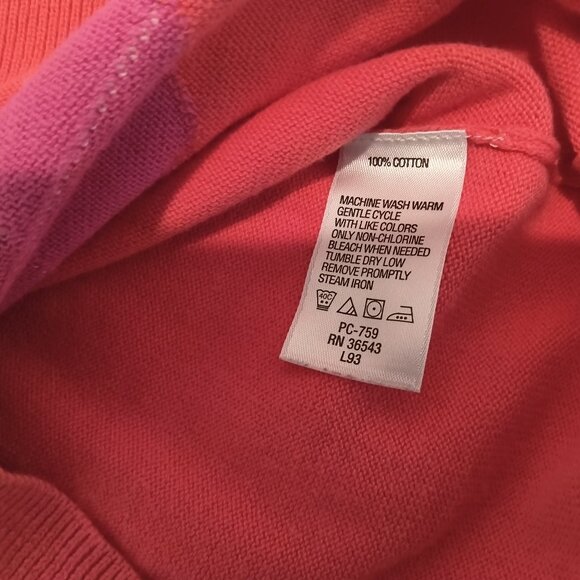 Izod Long Sleeve Button Down Pink Sweater Diamond Pattern 100% Cotton Size M - Picture 7 of 7
